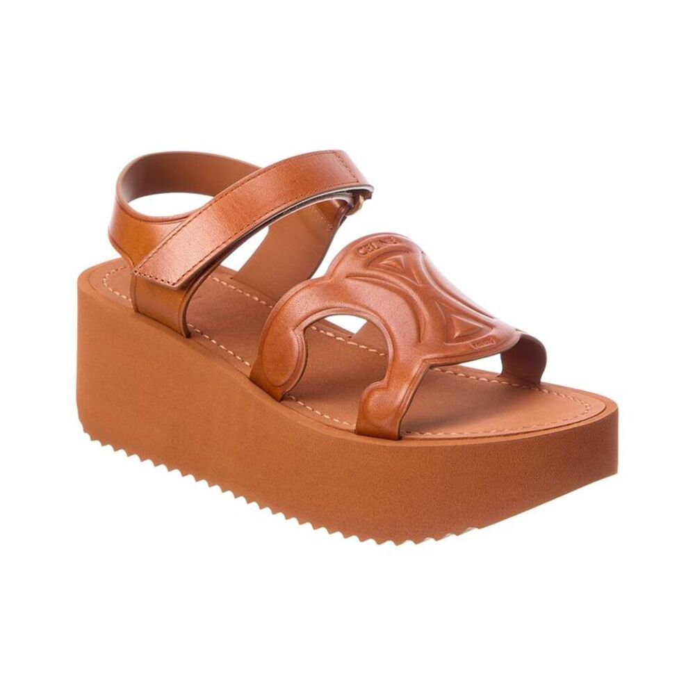 Celine Sunny Leather Platform Sandal, Brown